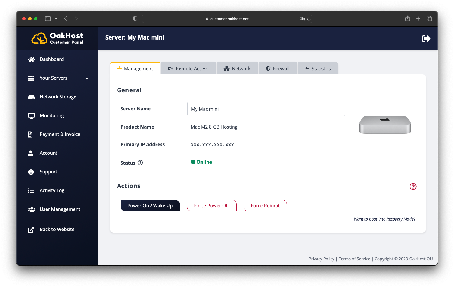 Customer Panel Control Tab
